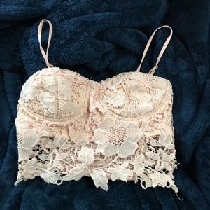 Pink Flower Lace Bralette/Crop Top